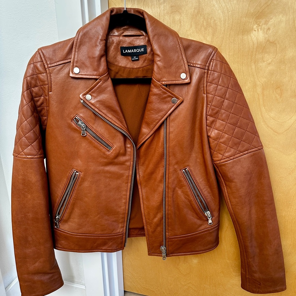 LAMARQUE Women's Tan Leather Biker Jacket